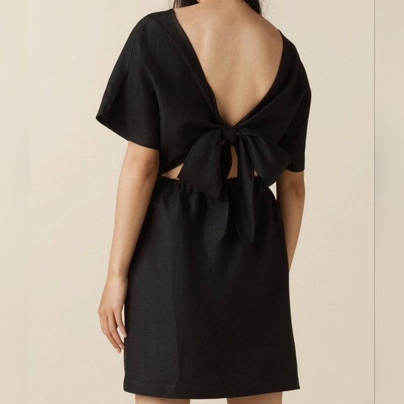 Vetta Convertible Wrap Linen Blend Dress Short Black Minimalist Preppy XS - Picture 3 of 11